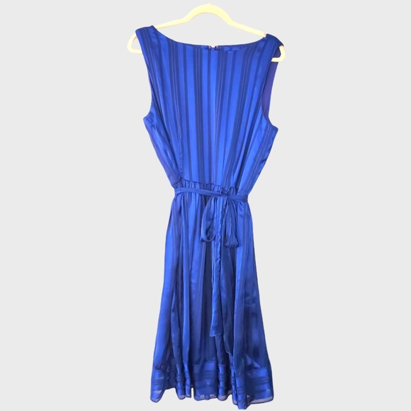 Size 16 Blue Tie-Waist Cocktail Dress by Carmen Marc Valvo - Luxe - Picture 2 of 9